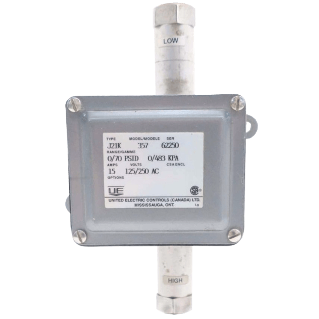 United Electric Differential Pressure Switch, J21K Series Type J21K Model 357